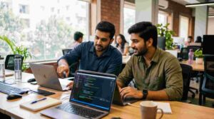 Fresh software engineering graduate working on laptop in Karachi tech office 2026 software engineering intern jobs in Karachi 2026